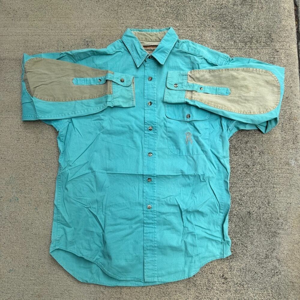 Remington Hunting Shirt Mens Large Blue Outdoor Field Shooting Patch Aqua